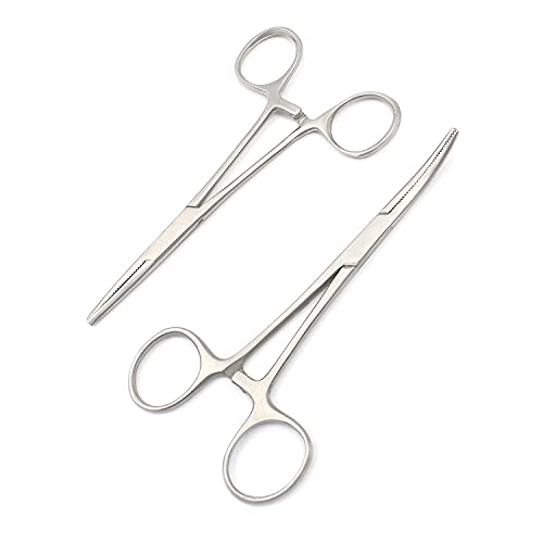 New 2pc Fishing Set 7" Straight + Curved Hemostat Forceps Locking Clamps