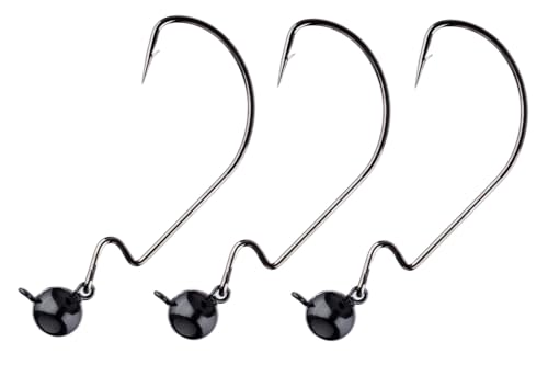 Reaction Tackle Tungsten Football Swing Jig Heads - Bass Fishing Jigs -Swinging Action Trigger Bait -Versatile Jig with Sharp Hooks -Mimics Crawfish (3-Pack) - color: Black, size: 1/2 oz