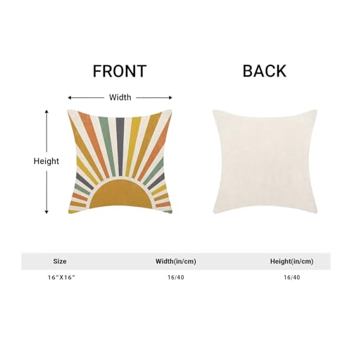 Boho Stripes Pillow Covers 16 x 16 Set of 2, Summer Yellow Rainbow Sun Outdoor Decorative Throw Pillows Farmhouse Linen Sunshine Cushion Case for Home Couch Sofa Decor - color: Sun2, size: 16" x 16" (Pack of 1)