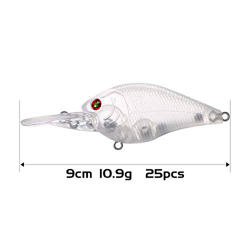 25pcs Fishing Crankbait Blanks,Unpainted Fishing Lures Blank Minnow Crankbaits Hard Bait Bodies Set 9cm 10.9g