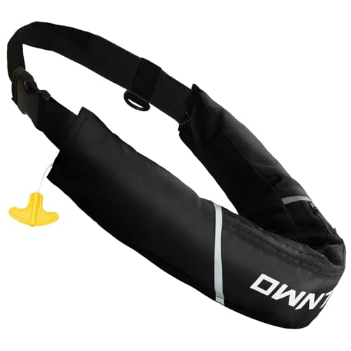 Owntop Manual Inflatable Belt Pack, Adults Swim Jacket with Blowpipe & Whistle, 24g CO2 Cylinder Included, Low Profile for Kayaking, Fishing, Paddle Sports - color: Black, size: One Size