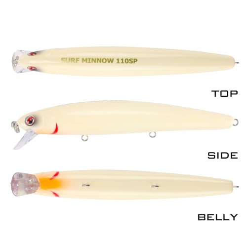 LITTMA California Surf Fishing Lures Saltwater Jerkbait Crankbait Surf Minnow 110/125 - Metallic Sardine Super Glow & Pearl Pink Belly Glow Lures for Halibut & Striper Fishing - color: Bone, size: 110mm - 5/8oz