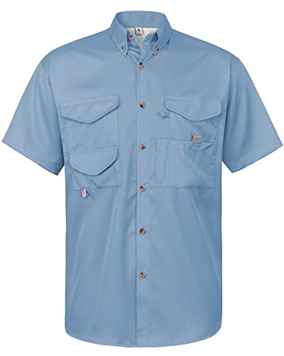 Alimens & Gentle Short Sleeve Fishing Shirt Wicking Fabric Sun Protection Casual Button Down Shirts - color: Blue, size: Small