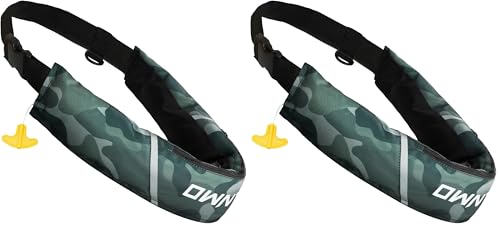 Owntop Manual Inflatable Belt Pack, Adults Swim Jacket with Blowpipe & Whistle, 24g CO2 Cylinder Included, Low Profile for Kayaking, Fishing, Paddle Sports - color: Camo Green, size: One Size (Pack of 2)