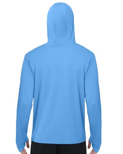FISHEAL Men's Performance Fishing Hoodie Shirt - UPF 50+ UV Sun Protection Long Sleeve Shirts with Mesh Face Mask - color: Blue, size: Small