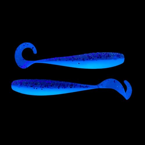 A.M. Fishing Curly Tail Jerkshad 4 Inch Soft Baits Garlic Infused,– 8 Pack – Saltwater & Freshwater Fishing Lures for Bass, Redfish, Snook, and Trout - color: Dragon Fruit