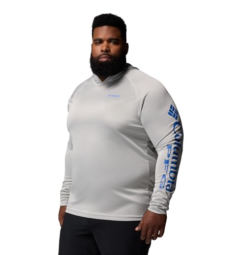Columbia Men's Terminal Tackle Hoodie - color: Cool Grey Heather/Vivid Blue Logo, size: X-Small