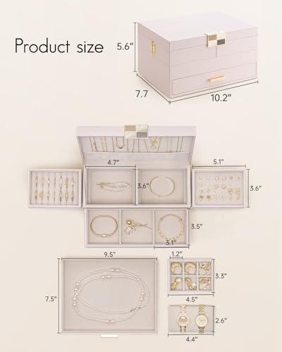 VLANDO 3 Layer Jewelry Box - Women Jewelry Box with Retractable Tray - Jewelry Organizers with Drawer for Necklaces, Rings, Bracelets, Earrings, Gift for Couples Mom Girls - Pink - color: B.Pink, size: 3-Layer