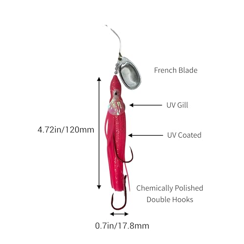 King COHO Humpy Sockeye Salmon Stealhead Squid Skirt Spinner Lure UV Gill Double Hooks or Trolling Fishing - color: Red, Green