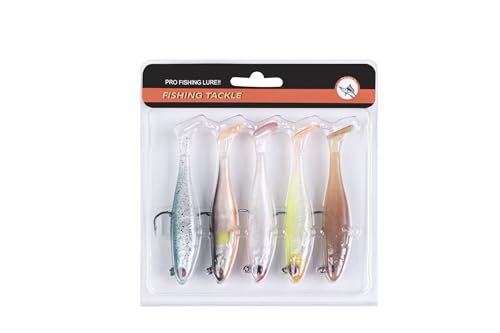 5/6Pcs Easy Catch Pre-Rigged Soft Lures,Baits for Bass Fishing - Jig Heads Soft Plastic Walleye Lures, Fishing Bait for Saltwater & Freshwater - color: 3.5",0.42oz,Colorful