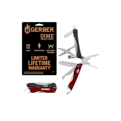 Gerber Gear Dime 12-in-1 Mini EDC Multitool - Needle Nose Pliers, Pocket Knife, Keychain, Bottle Opener - EDC Gear and Equipment, Gifts for Men - Red - color: Red, size: Single
