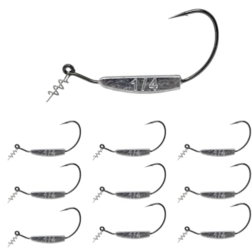 Reaction Tackle Weighted Swimbait Hooks - Weedless Belly Weighted Hooks with Twist Lock Bait Keeper for Soft Plastic Swimbaits - Bass Fishing Hooks (10-Pack) - size: 1/4oz 5/0