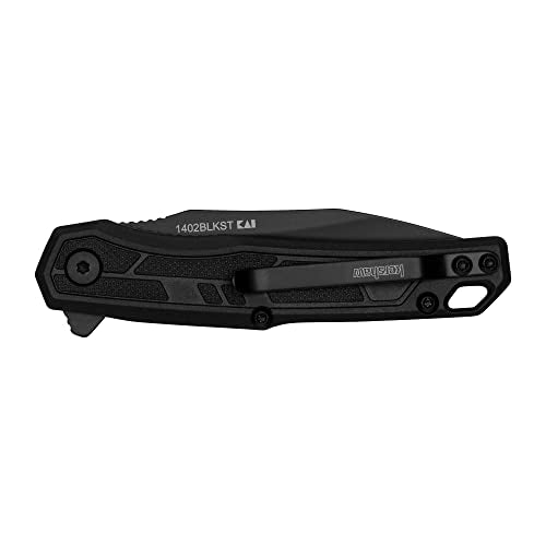 Kershaw Appa Pocket Knife, All-Black, 2.75 Inch Steel Partially Serrated Reverse Tanto Blade, EDC with Assisted Opening, Reversible Pocketclip, Everyday Carry Pocket Knife for Men and Women - color: Black Serrated