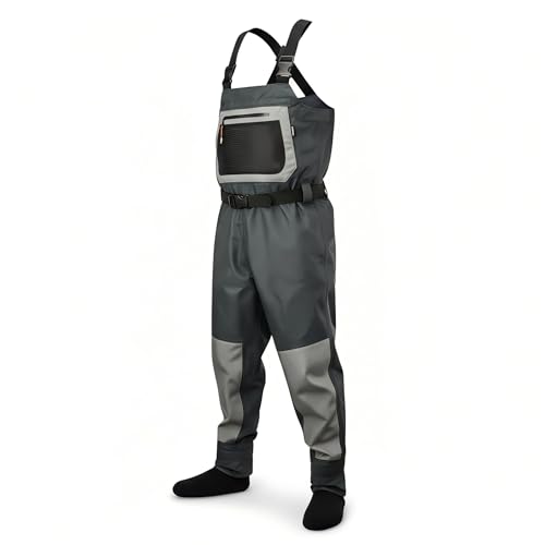 Stockingfoot Fishing Waders for Man, Breathable Waterproof Chest Waders with Neoprene Feet, Reinforced River Fishing Waders for Fly Fishing