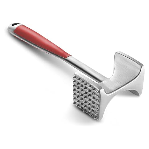 KITEXPERT Meat Tenderizer Hammer with Comfortable-Grip Handle, Dual-side Mallet for Kitchen, Heavy Duty Pounder For Tenderizing Steak, Beef and Fish, Red - color: Red