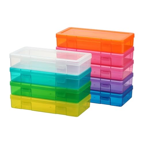 novelinks Clear Pencil Box and Small Plastic Storage Containers with Lids | 9 Pack, Medium Color, Plastic Pencil Boxes, Board Game Storage Containers, Task Boxes for Special Education, Mini Organizer - color: 9 Pack Medium -Color