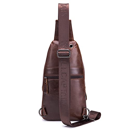 Hebetag Leather Sling Bag Crossbody Backpack for Men Women Outdoor Travel Work Shoulder Chest Pouch Camping Casual Daypack Coffee 18cm(W) x8cm(D) x30cm(H)(7.08"x3.14"x11.81") approx; - color: #08coffee