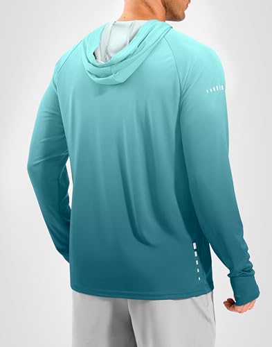 Men's Sun Protection Hoodie Shirts Long Sleeve UPF 50+ Swim Shirts for Men Rash Guard Fishing Shirt Quick Dry - color: Gradient Blue Green, size: X-Large