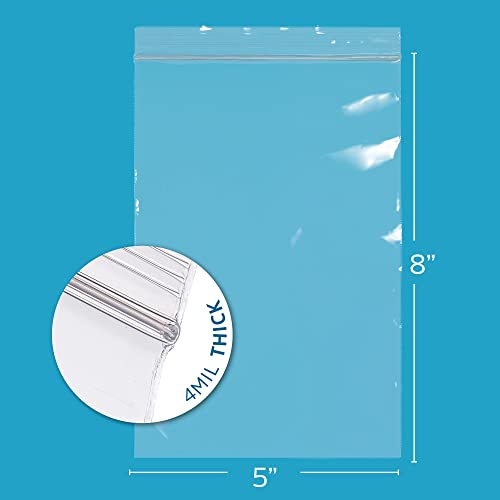 5" x 8" Heavy-Duty Zip Bags - 200 Count - Clear Plastic Reclosable Zipper Baggies, 4 Mil Thick Freezer Storage Poly Bags with Resealable Zip Top Lock for Packaging Food, Tools & Sharp Objects. - size: 5" x 8"