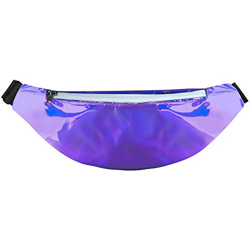 Vibe Festival Gear Rave Fanny Pack for Women Men – Festival, 4 Pockets, Adjustable Strap, Cute Waist Bag, Crossbody Belt Bag, Hiking, Running, Cycling - color: Purple Holographic Iridiscent, size: Fits Most