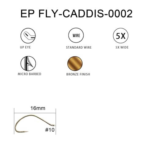 Eupheng Fly Fishing Hooks 100pc Pack Micro Barbed High Carbon Steel Bronze Forged for Dry Flies, Curved Nymphs, Shrimp,Caddis Pupa - color: EP FLY-CADDIS-0002, size: #10