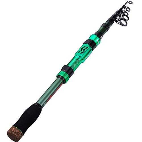 Sougayilang Telescopic Fishing Rod - 24 Ton Carbon Fiber,CNC Machined Reel Seat, Comfortable EVA Handle, Travel Fishing Rod for Bass Trout Fishing - color: GREEN, size: 5.9 ft