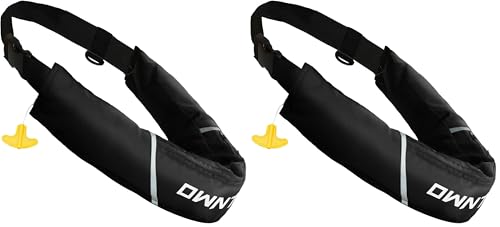 Owntop Manual Inflatable Belt Pack, Adults Swim Jacket with Blowpipe & Whistle, 24g CO2 Cylinder Included, Low Profile for Kayaking, Fishing, Paddle Sports - color: Black, size: One Size (Pack of 2)