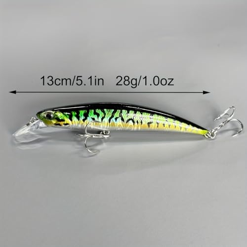 3pcs Iridescent Minnow Fishing Lures Set - 5" Sink Swimbaits, Ultra Long Casting, High-Index Plastic, Multi-Color with Treble Hooks Clear Storage Box - Perfect for Sea Fishing Bait - color: AH1328B-5'' 1oz