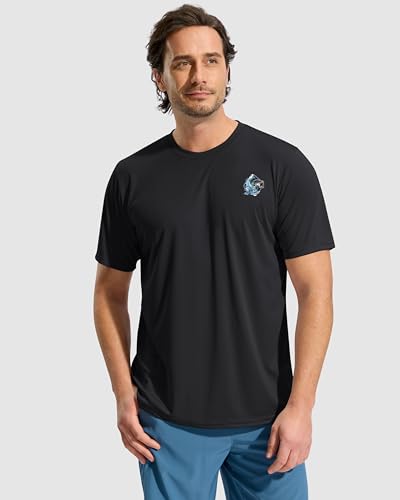 Pudolla Men's Fishing Swim Graphic Shirts Short Sleeve Sun Protection UV UPF 50+ SPF Tee Quick Dry Lightweight Water Tops - color: Black_background_fish, size: XX-Large