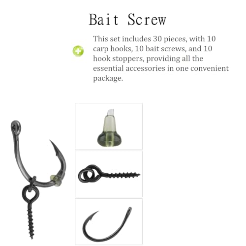 30 Pcs Carp Fishing Ronnie Rig Hook Bait Stoppers and Screws Terminal Tackle Set for Easy Bait Connection Carp Fishing Accessories Equipment Kit
