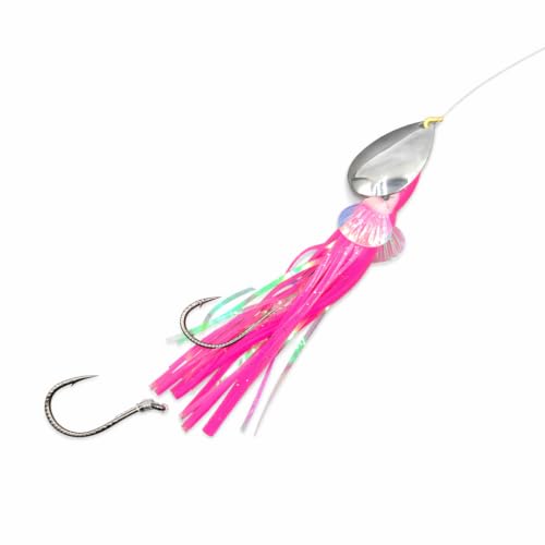 King COHO Humpy Sockeye Salmon Stealhead Squid Skirt Spinner Lure UV Gill Double Hooks or Trolling Fishing - color: Pink, Green, White, Metallic Green