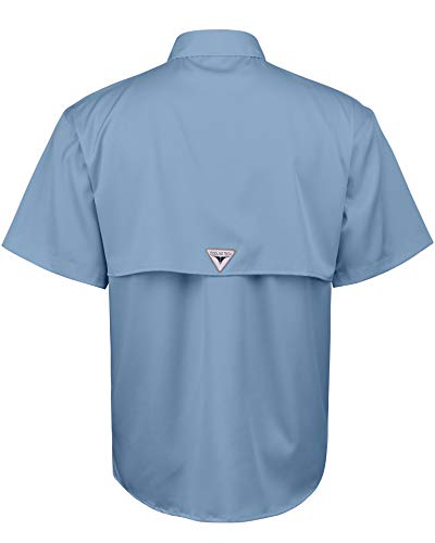 Alimens & Gentle Short Sleeve Fishing Shirt Wicking Fabric Sun Protection Casual Button Down Shirts - color: Blue, size: Small
