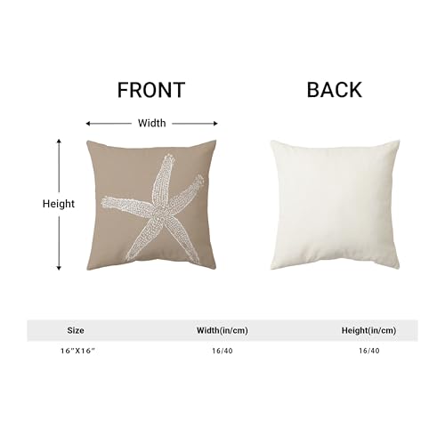 Brown Coastal Pillow Covers 16x16 Inch Set of 2 Nautical Brown Starfish Coral Throw Pillows Spring Summer Beach Ocean Pillowcases Linen Outdoor Decorative Cushion Covers for Bed Sofa Couch - color: Brown Starfish Coral, size: 16" x 16" (Pack of 2)