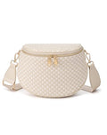 Trendy Woven Checkered Crossbody Bum Bag for Women，PU Leather Checkered Purse Fanny Packs Belt Bag (Woven Bum Bag - Beige White) - color: Woven Bum Bag - Beige White