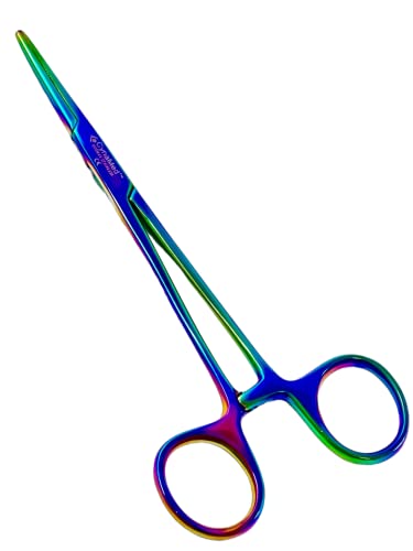 PREMIUM 1 EACH 5.5" STRAIGHT Hemostat Forceps Locking Clamps Stainless Steel Set-MULTI RAINBOW COLOR