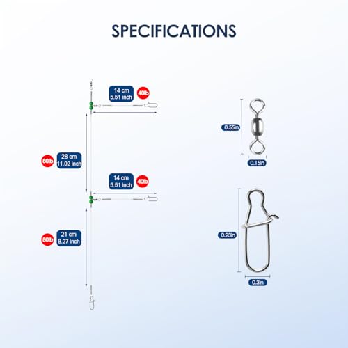 Fishing Leader Fishing Rigs, Luroad 6/12/18 Pcs Nylon-Coated Lines with Swivels Snap Beads, Stainless Steel Hooks Crimps Saltwater Freshwater for Fishing Lovers Angler, 1 Arm/ 2 Arms - color: E.2 Arm-Green-12pcs
