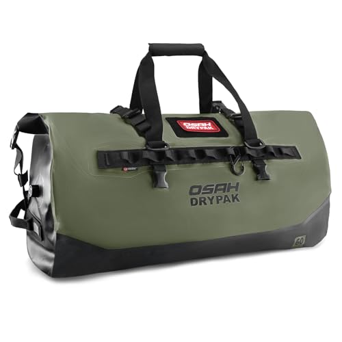 OSAH DRYPAK Waterproof Duffel Bag 25L/40L/60L – Heavy-Duty Motorcycle Tail Bag, Roll-Top Dry Bag for Travel, Camping, Boating, Kayaking, Outdoor Adventure - color: OLIVE, size: 60L