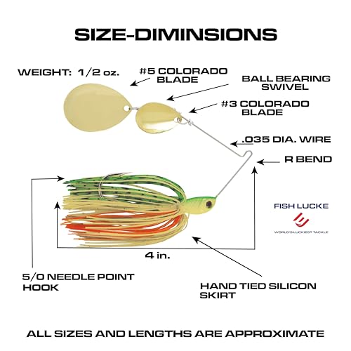 Luck E Strike Jimmy Houston Legends Spinner Bait with Colorado Blades (1/2 Ounce Spinnerbait) 5/0 Hook - color: Fire Tiger