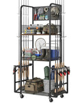 Fishing Rod Holders for Garage with Pegboard and Hooks, Fishing Pole Holders Up to 10 Rods, 3-Tier Anti-Drop Fishing Rod Storage Rack Cart with Lockable Wheels, Heavy-Duty Tackle Gear Organizer