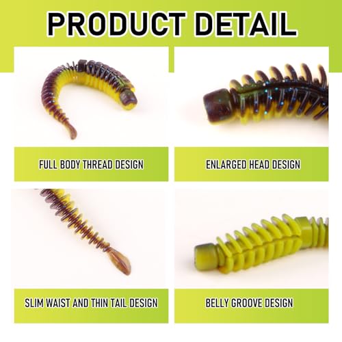25 Pcs Finesse Worms for Bass, 3.14" Shaky Head Worm Lures, Soft TPE Bionic Baits Flexible Split Rig for Drop Fishing, Coral Reef Freshwater Species (5 Colors)