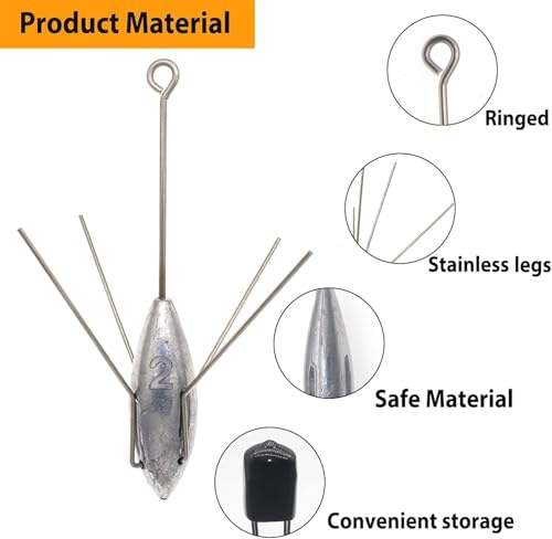 5 Pcs Sputnik Sinker Fishing Weights Lead Surfing Casting Spider Sinkers Long Tail Fishing Equipment for Catfish Saltwater Beach Sand Ocean - size: 6oz - 5pcs