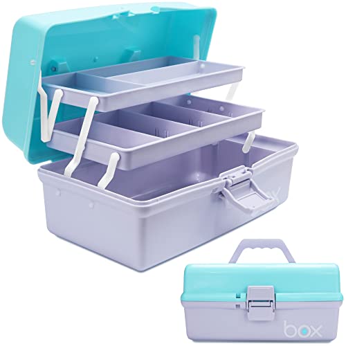 TERGOO 12in 3-Layer Plastic Craft Organizers and Storage, Portable Folding Tackle Box with Handle & Adjustable Dividers, Multipurpose Case for Sewing, Art Supplies, Medicine, Tools (Purple Blue) - color: Purple Blue