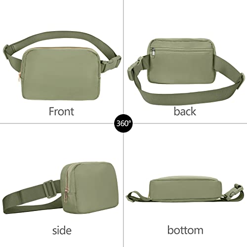 VOROLO Fanny Pack For Women And Men Crossbody Bag Belt Bag | Adjustable Strap Graduation Gifts Lightweight Travel Running - color: Black+Khaki Green