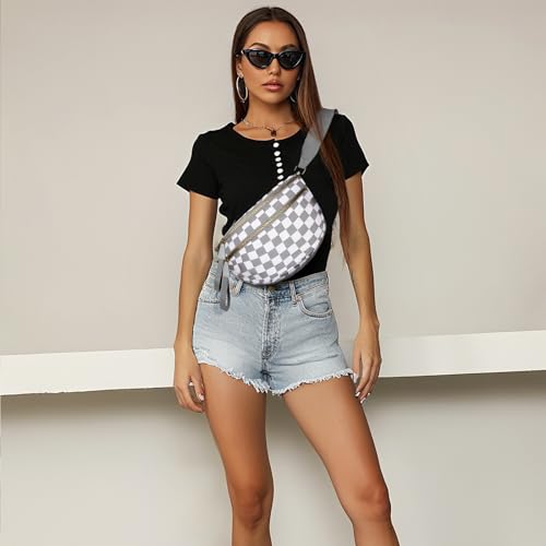 Crossbody Bags for Women, Checkered Bum Bag Crossbody, Spacious Nylon Shoulder Handbag Mom Bag (grey-white checkered) - color: grey-white checkered