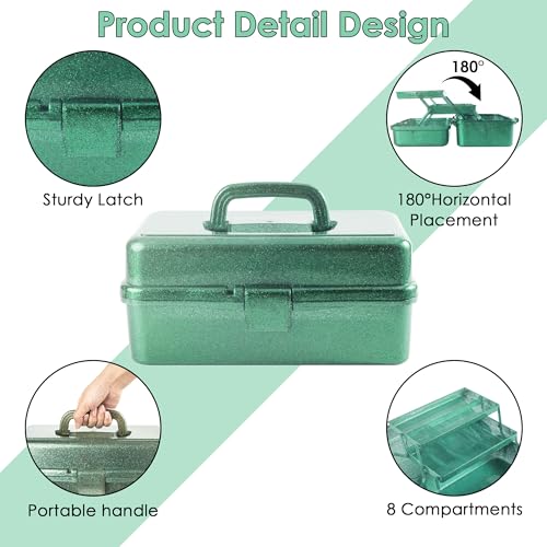 Glitter Art & Craft Tool Storage Box,3-Layer Stackable Carry Tackle Box Sewing Box Organizer for Art Supply, Makeup,Sewing Supply (Green) - color: Green