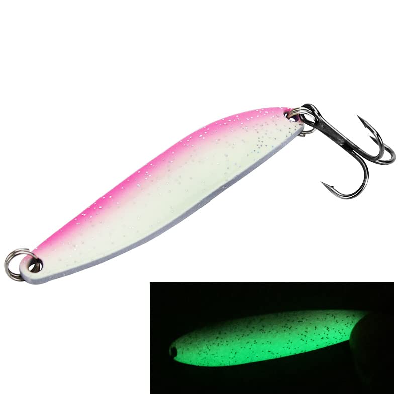 5pcs Luminous Fishing Spoons Metal Lures Hard Baits, Spinnerbaits Fish Fishing Lure Jig Glow for Salmon Bass Trout