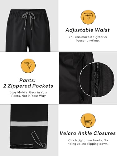 SaphiRose Men's Waterproof Rain Gear 2pcs/set Packable Rain Suit for Working Fishing - color: Black/Reflective Strip, size: Small