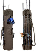 Allnice Durable Canvas Fishing Rod & Reel Organizer Bag Travel Carry Case Bag- Holds 5 Poles & Tackle - color: Khaki