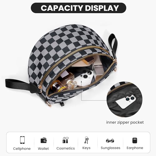 Checkered Crossbody Bum Bags for Women Nylon Checkered Purse Checkerboard Fanny Pack - color: A06-black Gray