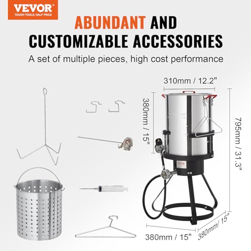 VEVOR Seafood Boiling Kit & Turkey Fryer, 30-qt Boiler Steamer Cooker Set, Outdoor Aluminum Frying Pot, 54,000 BTU Burner Propane Gas Boiler, Gifts for Thanksgiving Day - style: 30-qt